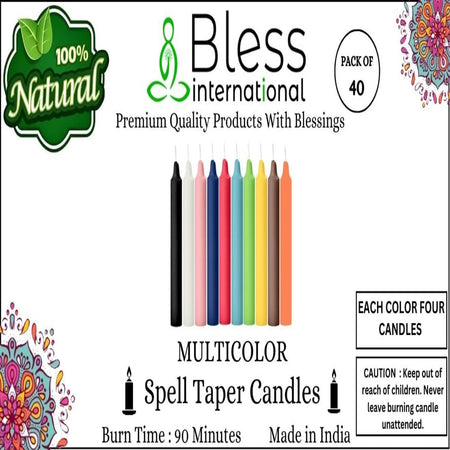 Bless-International-Spell-Taper-Candles 40-Pack-Multi-Colored-smokeless-dripless-Long-Lasting Plant-Based-Natural-Organic-Palm-Wax Christmas-Home-Decor-Halloween-Church-Wedding-Restaurant