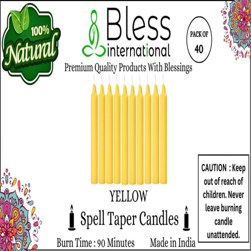 Bless-International-Spell-Taper-Candles 40-Pack-Yellow-Colored-smokeless-dripless-Long-Lasting Plant-Based-Natural-Organic-Palm-Wax Christmas-Home-Decor-Halloween-Church-Wedding-Restaurant