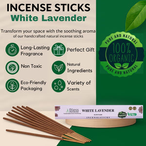 100% Natural Incense Sticks Handmade Hand Dipped The Best Scent (White Lavender)