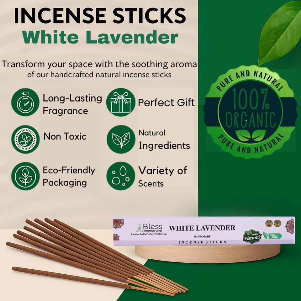 100% Natural Incense Sticks Handmade Hand Dipped The Best Scent (White Lavender)