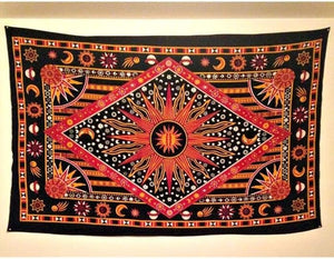 Bless International Handmade Indian hippie Bohemian Psychedelic Celestial Sun Moon Wall hanging College Dorm Beach Throws Table Cloth Bedding Tapestry (Golden Orange)