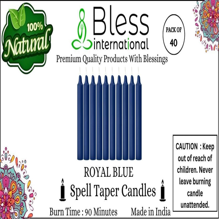 Bless-International-Spell-Taper-Candles 40-Pack-Royal-Blue-Colored-smokeless-dripless-Long-Lasting Plant-Based-Natural-Organic-Palm-Wax Christmas-Home-Decor-Halloween-Church-Wedding-Restaurant