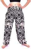 Bless International Women's Rayon Print Smocked Waist Boho Pant Harem Yoga Hippie Palazzo Summer Beach Pants