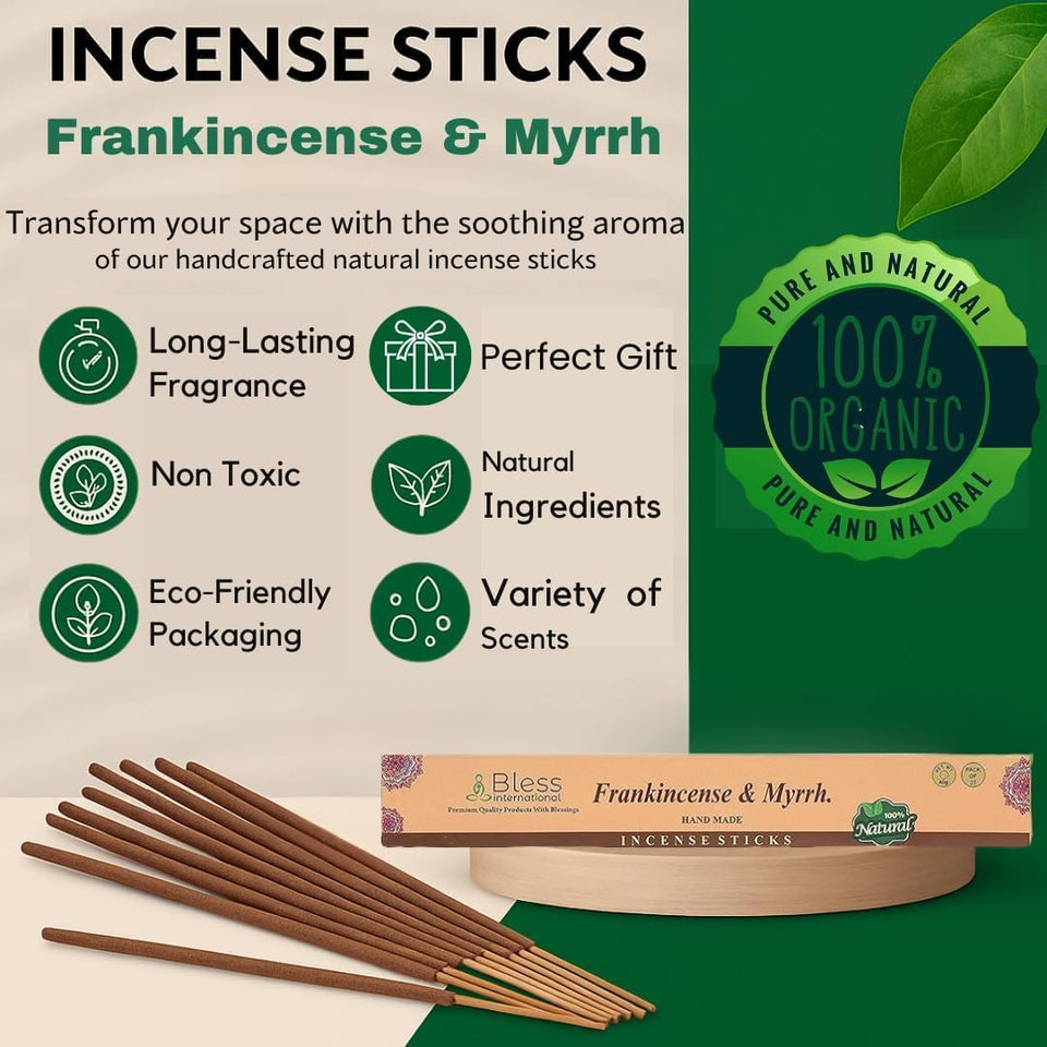 100% Natural Incense Sticks Handmade Hand Dipped The Best Scent (Frankincense and Myrrh)