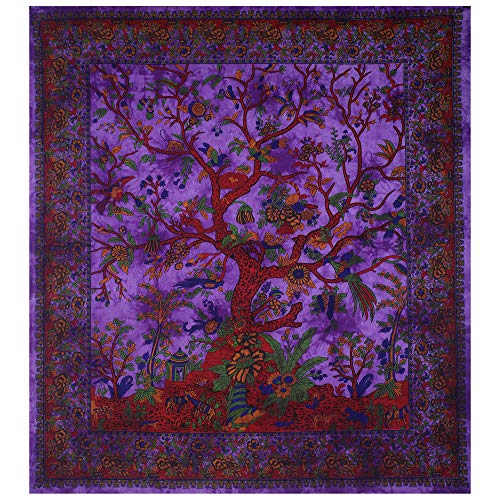 Bless international Tapestry Tree of Life Wall Hanging Psychedelic Tapestries Indian Cotton Bedspread Picnic Sheet Wall Decor Blanket Wall Art Hippie Bedroom Decor (Purple Tree of Life)