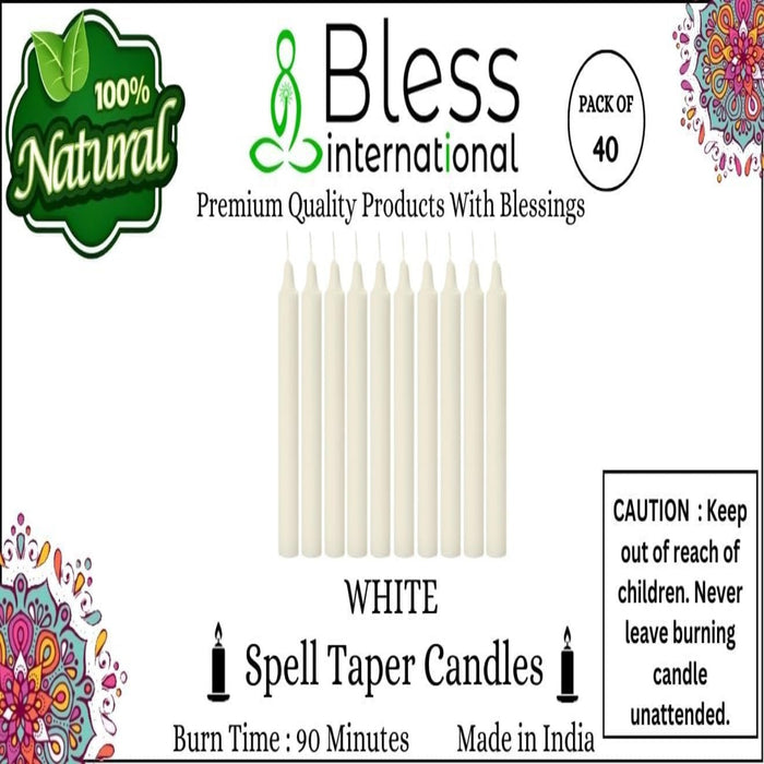 Bless-International-Spell-Taper-Candles 40-Pack-White-Colored-smokeless-dripless-Long-Lasting Plant-Based-Natural-Organic-Palm-Wax Christmas-Home-Decor-Halloween-Church-Wedding-Restaurant