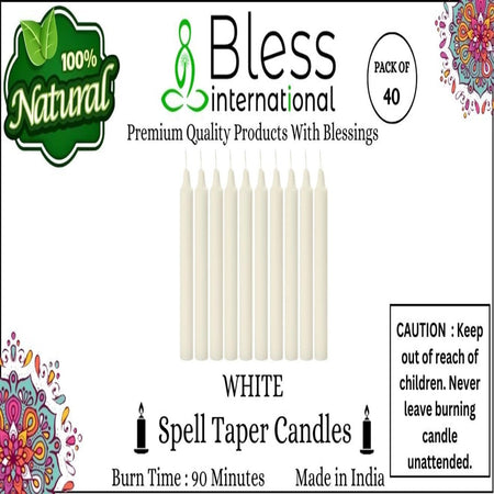 Bless-International-Spell-Taper-Candles 40-Pack-White-Colored-smokeless-dripless-Long-Lasting Plant-Based-Natural-Organic-Palm-Wax Christmas-Home-Decor-Halloween-Church-Wedding-Restaurant