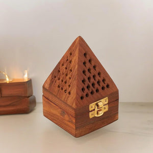 Bless-International Traditional-Handmade-Burner Wooden-Incense-Stick-Holder Ash-Catcher-Stand for-Aromatherapy-Meditation-Yoga (5 Inch Temple Wooden Charcoal/Cone)