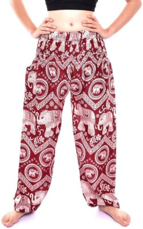 Bless International Women's Rayon Print Smocked Waist Boho Pant Harem Yoga Hippie Palazzo Summer Beach Pants