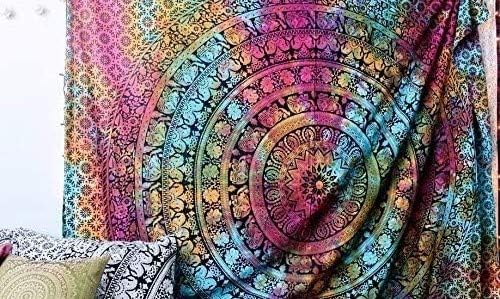 Bless International Handmade Indian hippie Bohemian Psychedelic Elephant Mandala Wall hanging College Dorm Beach Throws Table Cloth Bedding Tapestry (Tie Dye)