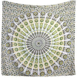 Indian Hippie Bohemian Psychedelic Peacock Mandala Wall Hanging Bedding Tapestry (Blue Green)