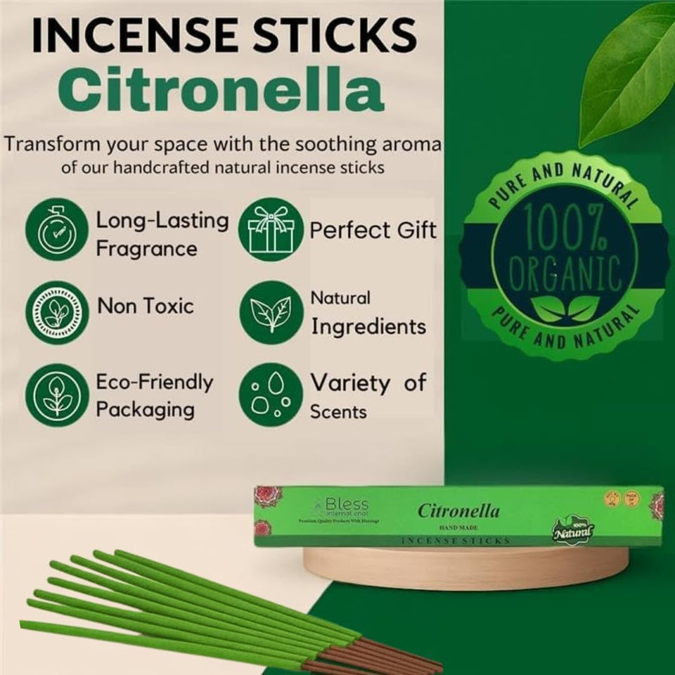 100% Natural Incense Sticks Handmade Hand Dipped The Best Scent (Citronella)