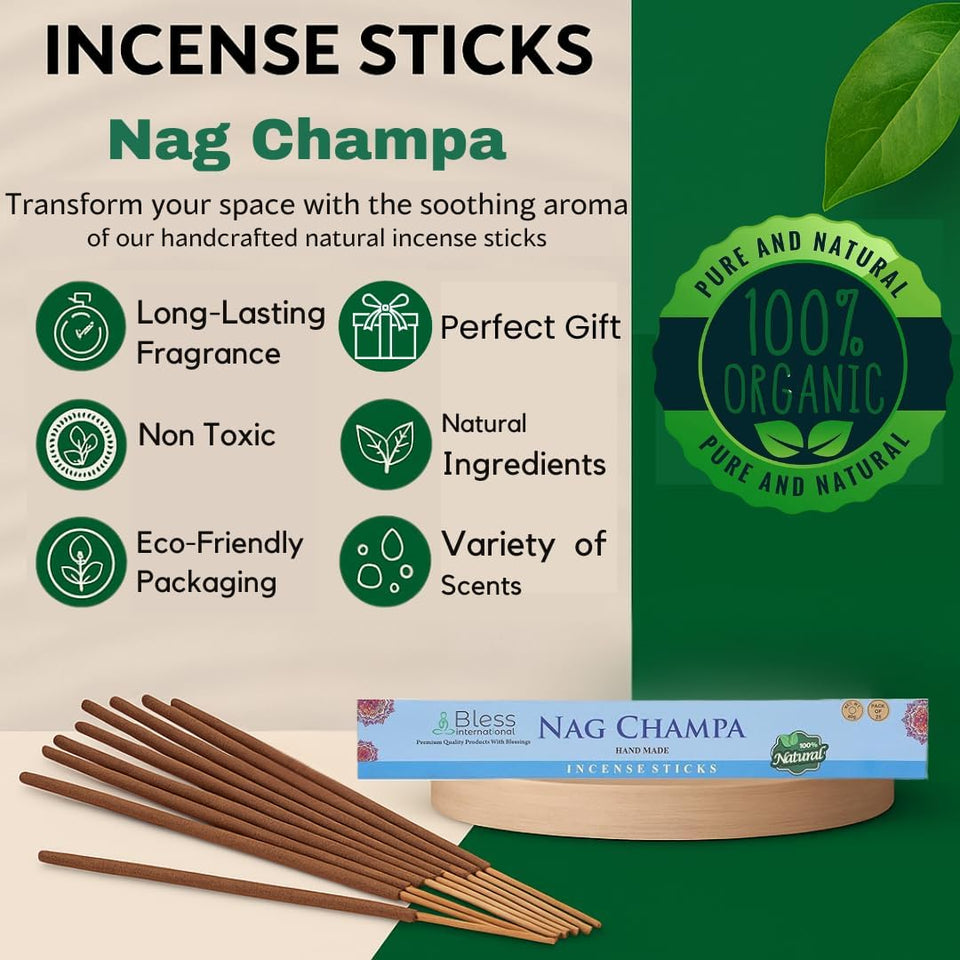 100% Natural Incense Sticks Handmade Hand Dipped The Best Scent (Nag Champa)