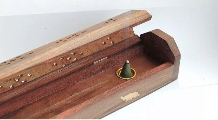 Traditional Handmade Burner, Wooden Incense Stick Holder, Ash-Catcher (Wooden Coffin)