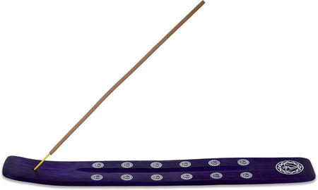 Traditional Handmade Wooden Incense Stick Holder, Ash-Catcher, (Heavens Blue) 10 Inches