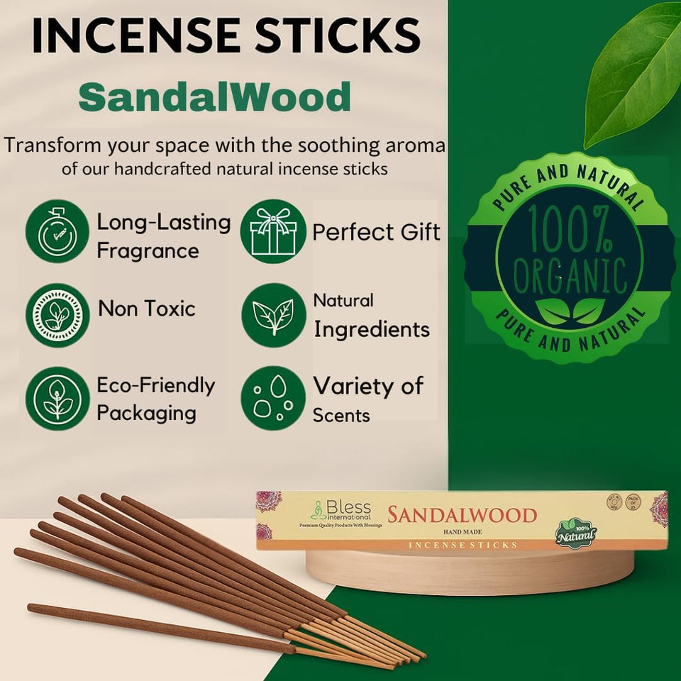 100% Natural Incense Sticks Handmade Hand Dipped The Best Scent (Sandalwood)