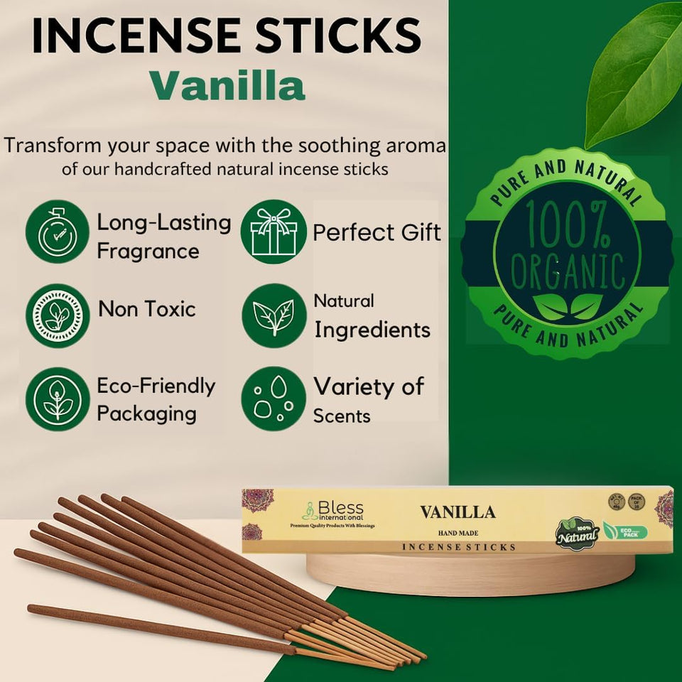 100% Natural Incense Sticks Handmade Hand Dipped The Best Scent (Vanilla)