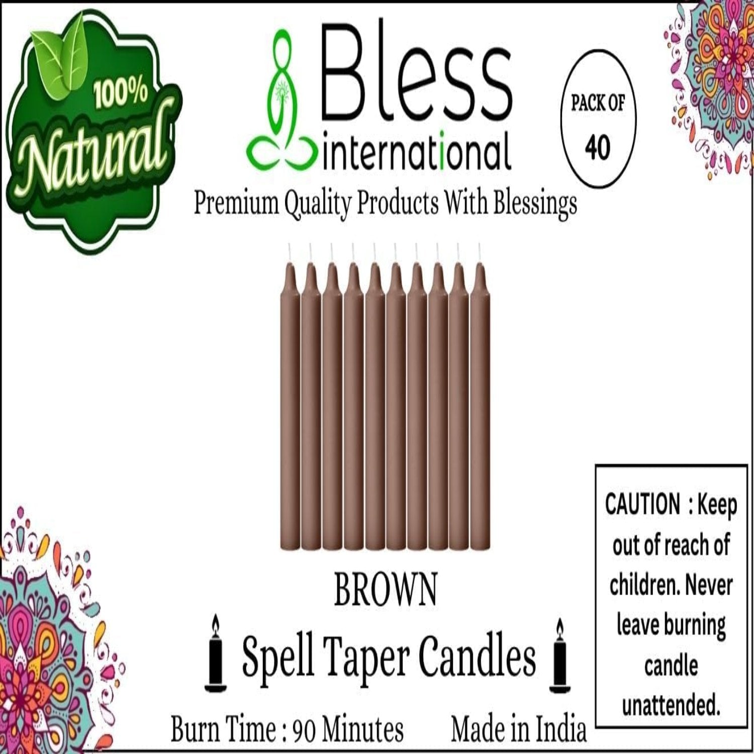 Bless-International-Spell-Taper-Candles 40-Pack-Brown-Colored-smokeless-dripless-Long-Lasting Plant-Based-Natural-Organic-Palm-Wax Christmas-Home-Decor-Halloween-Church-Wedding-Restaurant