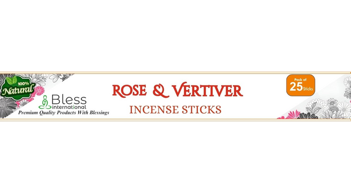 Bless International Rose and Vertiver 100%-Natural-Incense-Sticks Handmade-Hand-Dipped Organic-Chemicals-Free for-Purification-Relaxation-Positivity-Yoga-Meditation