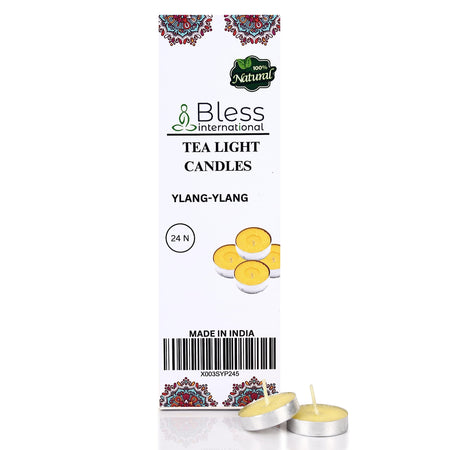 Bless-International Ylang-Ylang-Tea-Light-Candles 24-Pack-Colored-smokeless-dripless-Long-Lasting Plant-Based-Natural-Organic-with-Palm-Wax Aromatherapy-Creating-Mood-Enhancing-Atmosphere