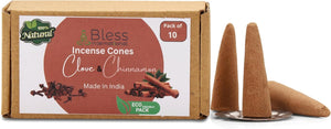 Bless-International 100%-Natural-Incense-Cones Handmade-Hand-Dipped Organic-Chemicals-Free for-Purification-Relaxation-Positivity-Yoga-Meditation (Clove and Cinnamon)