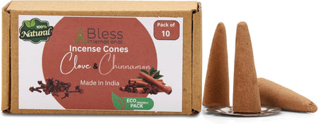 Bless-International 100%-Natural-Incense-Cones Handmade-Hand-Dipped Organic-Chemicals-Free for-Purification-Relaxation-Positivity-Yoga-Meditation (Clove and Cinnamon)