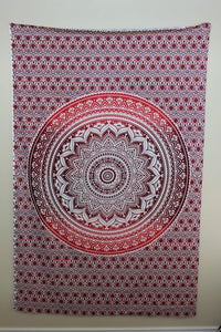 Bless International Indian Traditional Mandala Hippie Wall Hanging, Cotton Tapestry Ombre Bohemian Bedspread (Classic Red)