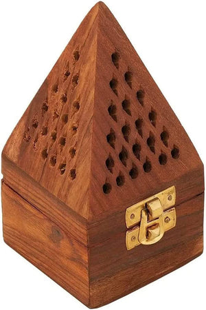 Traditional Handmade Burner, Wooden Incense Stick Holder, Ash-Catcher (5 Inch Temple Wooden Charcoal/Cone)