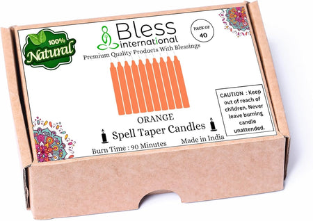 Bless-International-Spell-Taper-Candles 40-Pack-Orange-Colored-smokeless-dripless-Long-Lasting Plant-Based-Natural-Organic-Palm-Wax Christmas-Home-Decor-Halloween-Church-Wedding-Restaurant