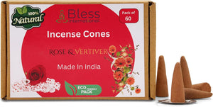 100% Natural Incense Cone Handmade Hand Dipped The Best Scent (Rose and Vertiver)