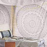 Bless International Indian Traditional Mandala Hippie Wall Hanging, Cotton Tapestry Ombre Bohemian Bedspread (Grey/Silver)