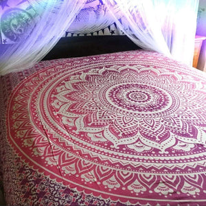 Bless International Indian Traditional Mandala Hippie Wall Hanging, Cotton Tapestry Ombre Bohemian Bedspread (Pink/White)