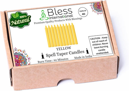 Bless-International-Spell-Taper-Candles 40-Pack-Yellow-Colored-smokeless-dripless-Long-Lasting Plant-Based-Natural-Organic-Palm-Wax Christmas-Home-Decor-Halloween-Church-Wedding-Restaurant