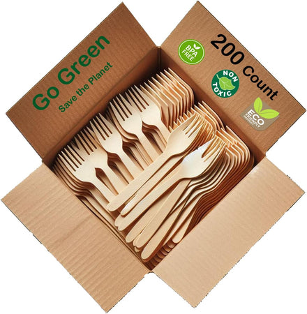 Bless-International (Pack Of 100) Heavy-Duty-Premium-Disposable Organic-100% Natural-Durable-Wooden-Cutlery Eco-Friendly-Forks-For-Parties-Picnics-Event-Daily-Use Heat-Resistant-&-BPA-Free-6"-Length