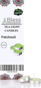 Bless-International Patchouli-Tea-Light-Candles 24-Pack-Colored-smokeless-dripless-Long-Lasting Plant-Based-Natural-Organic-with-Palm-Wax Aromatherapy-Creating-Mood-Enhancing-Atmosphere