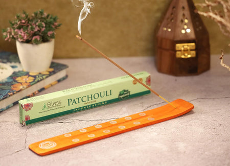 Traditional Handmade Wooden Incense Stick Holder, Ash-Catcher, Stand for Aromatherapy, Meditation, Yoga (Orange) 10 Inches