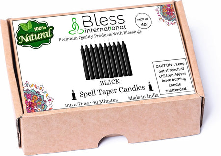 Bless-International-Spell-Taper-Candles 40-Pack-Black-Colored-smokeless-dripless-Long-Lasting Plant-Based-Natural-Organic-Palm-Wax Christmas-Home-Decor-Halloween-Church-Wedding-Restaurant