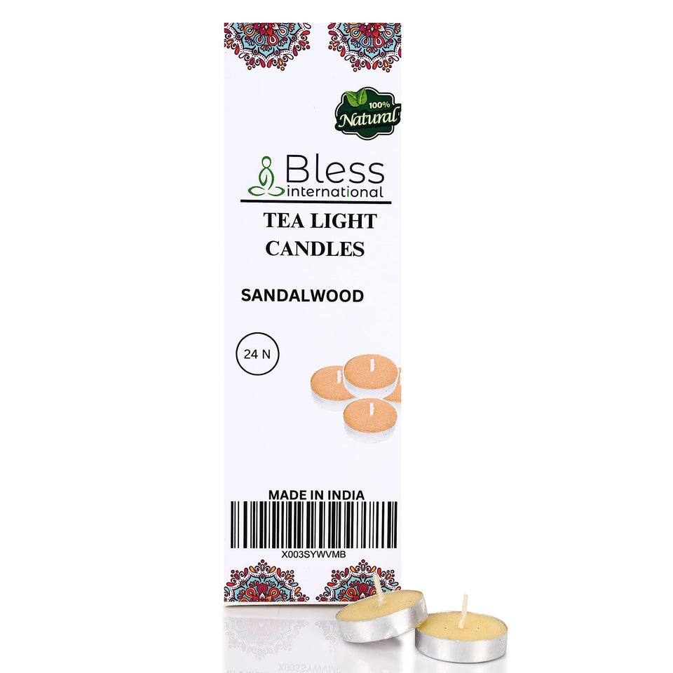 Bless-International Sandalwood-Tea-Light-Candles 24-Pack-Colored-smokeless-dripless-Long-Lasting Plant-Based-Natural-Organic-with-Palm-Wax Aromatherapy-Creating-Mood-Enhancing-Atmosphere