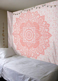 Bless International Indian Traditional Mandala Hippie Wall Hanging, Cotton Tapestry Ombre Bohemian Bedspread (Rose Gold Flower)