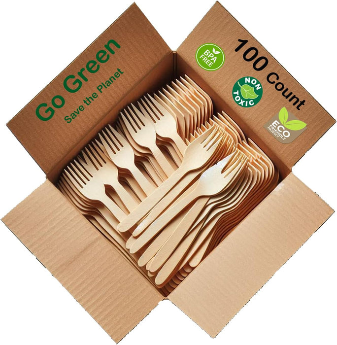 Bless-International (Pack Of 100) Heavy-Duty-Premium-Disposable Organic-100% Natural-Durable-Wooden-Cutlery Eco-Friendly-Forks-For-Parties-Picnics-Event-Daily-Use Heat-Resistant-&-BPA-Free-6