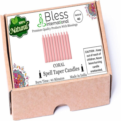 Bless-International-Spell-Taper-Candles 40-Pack-Coral-Colored-smokeless-dripless-Long-Lasting Plant-Based-Natural-Organic-Palm-Wax Christmas-Home-Decor-Halloween-Church-Wedding-Restaurant