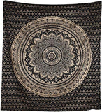 Bless International Indian Traditional Mandala Hippie Wall Hanging, Cotton Tapestry Ombre Bohemian Bedspread (Black Gold Ombre)