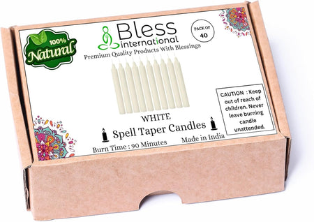 Spell-Taper Candles 40-Pack, White-Colored, smokeless, dripless-Long-Lasting