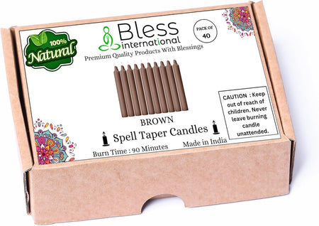 Bless-International-Spell-Taper-Candles 40-Pack-Brown-Colored-smokeless-dripless-Long-Lasting Plant-Based-Natural-Organic-Palm-Wax Christmas-Home-Decor-Halloween-Church-Wedding-Restaurant