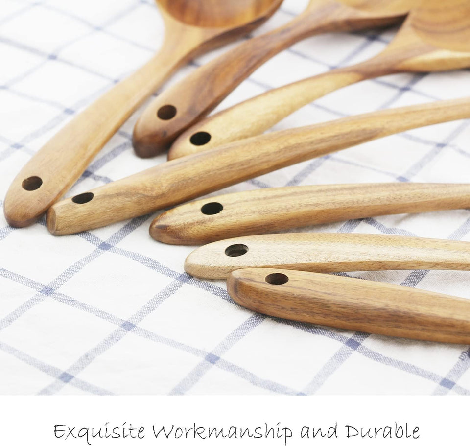 Bless International Wooden Spatula Spoons Set - 6-Piece Nonstick Cooking and Serving Utensils - Organic, Heat-Resistant, and Eco-Friendly - Premium Quality Kitchen Essentials - Ideal Housewarming Gift