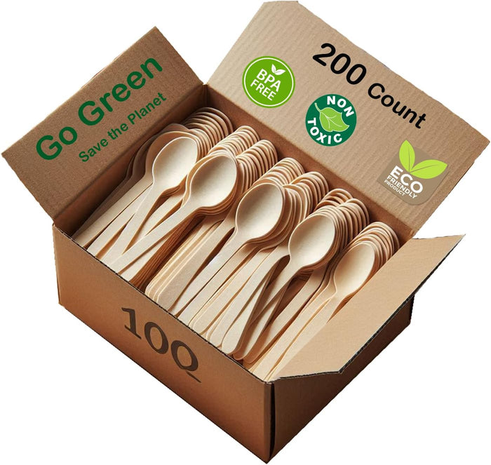 Bless-International (Pack Of 200) Eco-Friendly-Spoons-100%-Organic Natural-Durable-Wooden-Cutlery Heavy-Duty-Premium-Disposable For-Parties-Picnics-Big-Event-Daily-Use Heat-Resistant-&-BPA-Free-6