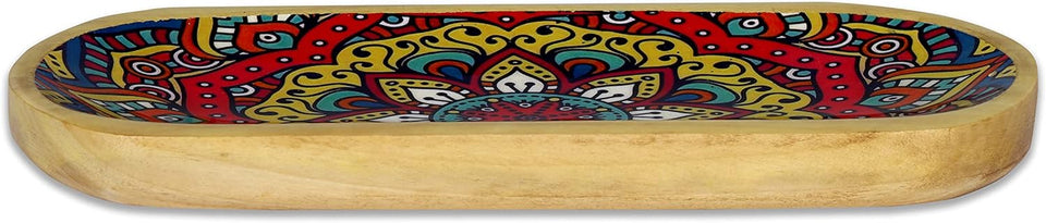 Traditional Handmade Wooden Trat Incense Stick Holder, Ash-Catcher, (Mandala, 11x4x1.22 Inches)