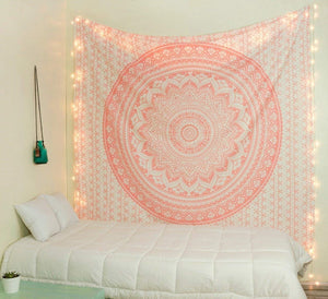 Bless International Indian Traditional Mandala Hippie Wall Hanging, Cotton Tapestry Ombre Bohemian Bedspread (Rose Gold)