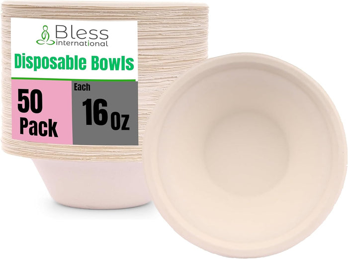 Bless-International Biodegradable-Paper-Bowls Sustainable-Disposable-Compostable-Heavy-Duty Crafted-From-Natural-Sugarcane-Bagasse Perfect-For-Salad-Dessert-Milk-Cereals-Soup