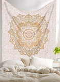 Bless International Indian Traditional Mandala Hippie Wall Hanging, Cotton Tapestry Ombre Bohemian Bedspread (Golden Flower)